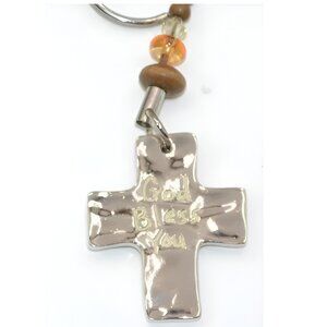 NWT Natural Life God Bless You Christian Gift Silver Pendant Cross Keychain